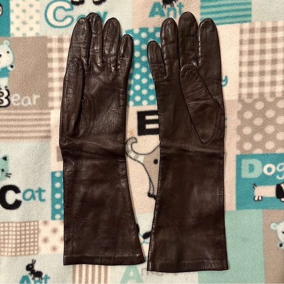 Dark brown long leather gloves - Picture 2 of 3